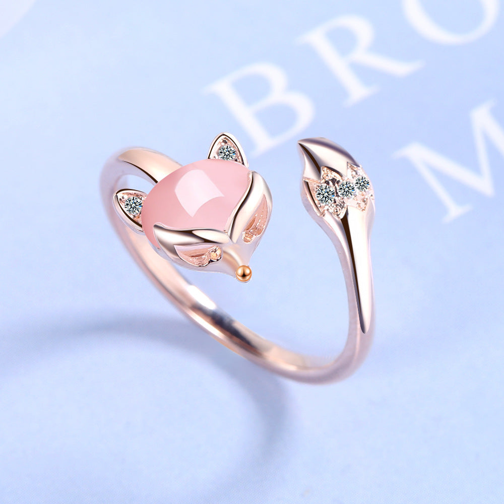 Adjustable Pink Fox Ring made of high-quality Sterling Silver