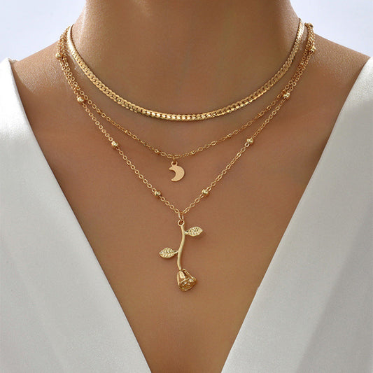 Elegant Necklace with Golden Rose Pendant