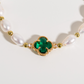 Elegant Emerald Clover Leaf Pearl Bracelet