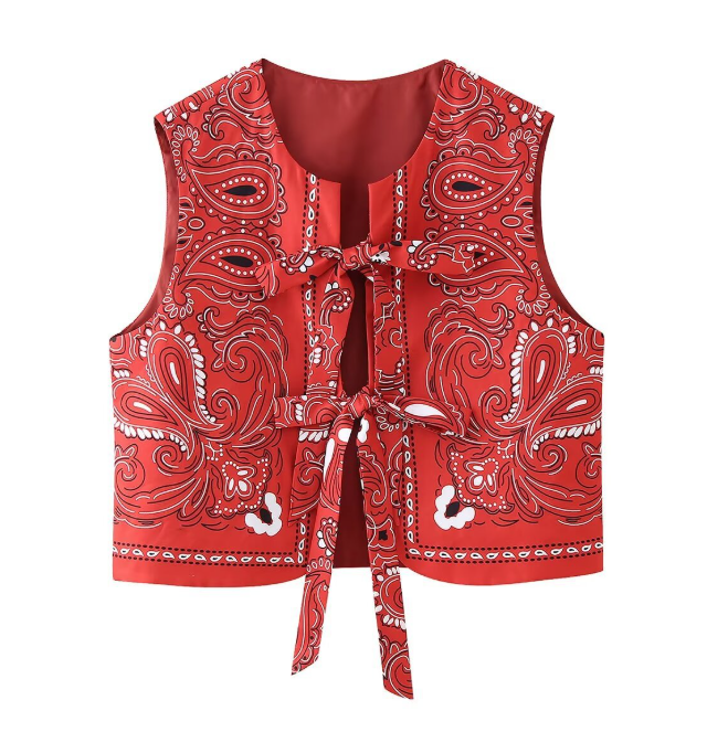 Paisley Printed Tie Front Vest