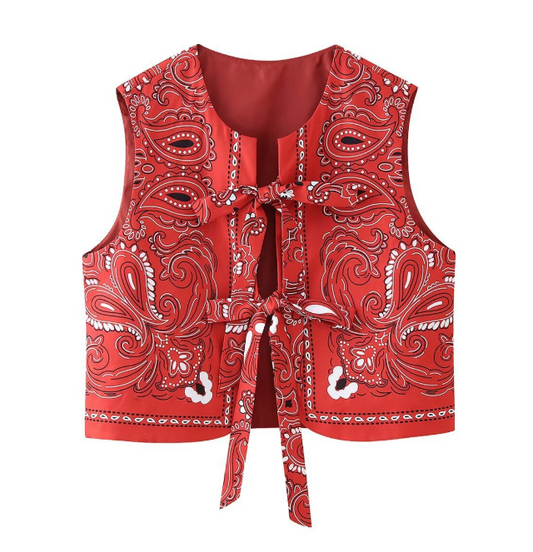 Paisley Printed Tie Front Vest