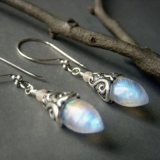 Elegant Vintage Moon Crystal Earrings in Timeless Silver