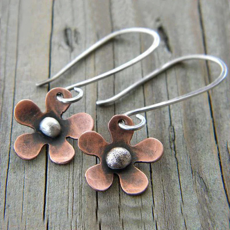 Chic Boho Earrings Featuring a Stunning Brown Flower Crafted from Premium Sterling Silver