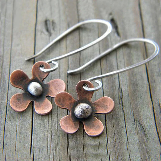 Chic Boho Earrings Featuring a Stunning Brown Flower Crafted from Premium Sterling Silver