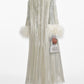 Pearlescent Satin Feather Embellished Evening Gown