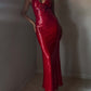 Rose Detail Sequin Backless Slit Hem Maxi Dress