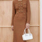 Dark Brown Tweed Dress with Gold Button Detailing
