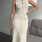 Sleeveless Button Down Knit Maxi Dress in Cream