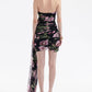 Floral Draped Mini Dress with Train