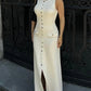 Sleeveless Button Down Knit Maxi Dress in Cream