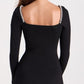 Knit Mini Dress with Crystal Embellished Neckline