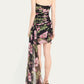 Floral Draped Mini Dress with Train