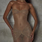 Glitter Mesh Gown with Ruched Bodice