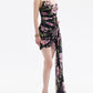 Floral Draped Mini Dress with Train