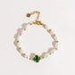 Elegant Emerald Clover Leaf Pearl Bracelet