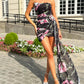 Floral Draped Mini Dress with Train