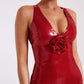 Rose Detail Sequin Backless Slit Hem Maxi Dress