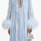 Pearlescent Satin Feather Embellished Evening Gown