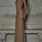 Glitter Mesh Gown with Ruched Bodice