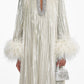 Pearlescent Satin Feather Embellished Evening Gown