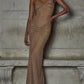 Glitter Mesh Gown with Ruched Bodice