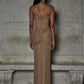 Glitter Mesh Gown with Ruched Bodice