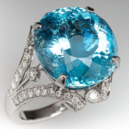 Elegant sterling silver ring with radiant blue crystal