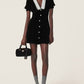 Peter Pan Collar Button Front Velvet Dress