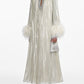 Pearlescent Satin Feather Embellished Evening Gown