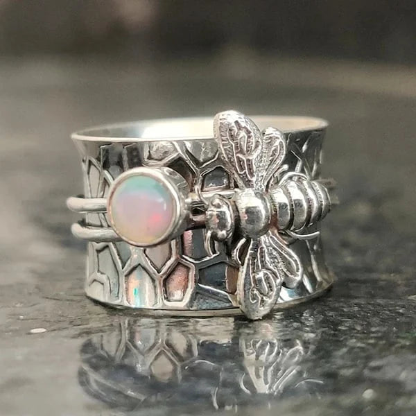 Ethereal Bee Gemstone Meditation Spinner Ring