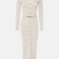 Apricot Knit Midi Dress with Button-Front Belted