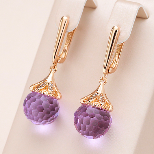 Enchanting Round Earrings Adorned with Dazzling Purple Crystals