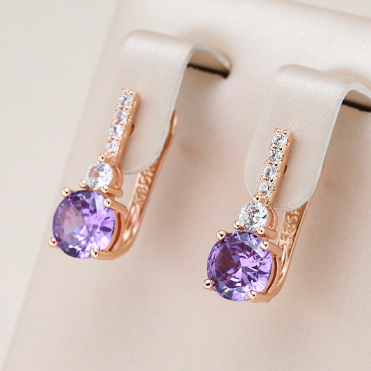 Chic Rounded Lilac Crystal Earrings for a Touch of Elegance