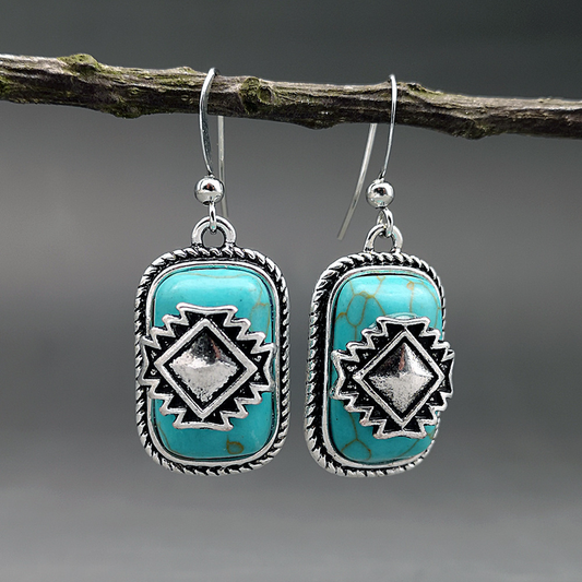 Stunning Ethnic-Inspired Earrings Featuring Silver-Plated Accents and Dazzling Turquoise Gemstone