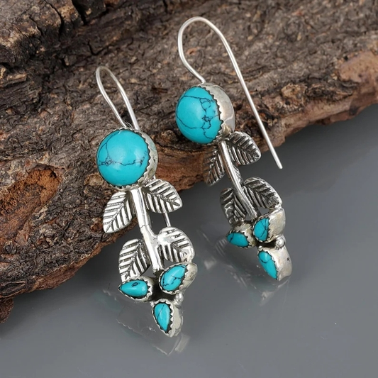 Stunning Silver Boho Earrings Adorned with Dazzling Turquoise Gemstone