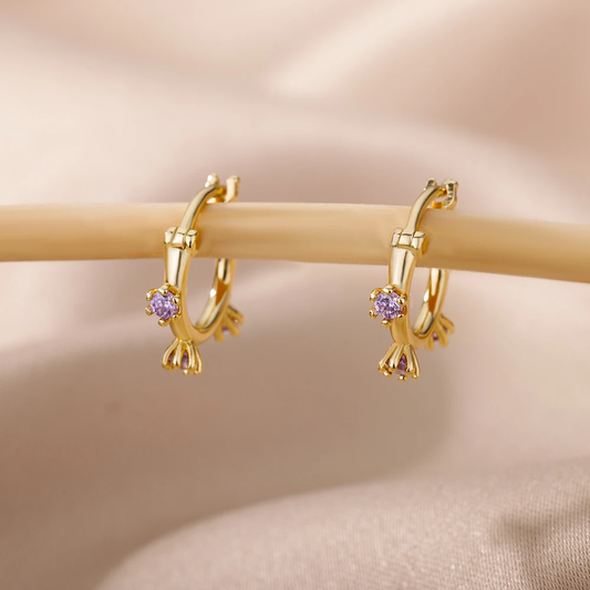 Stunning Gold-Plated Earrings Adorned with Gleaming Purple Zirconias