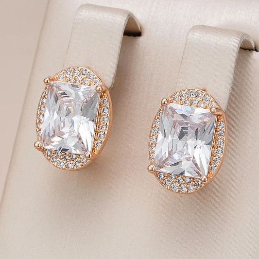 Stunning Gold Earrings Adorned with Dazzling White Crystals