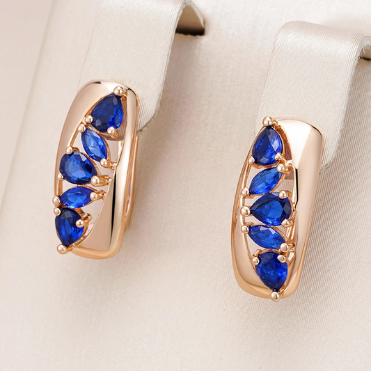 Stunning Blue Crystal Earrings with Luxurious Gold Plating