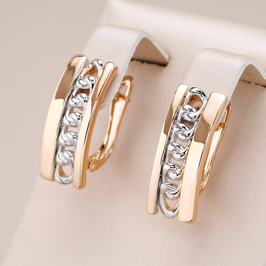 Stunning Gold-Plated Earrings with Exquisite Silver Chain Accents