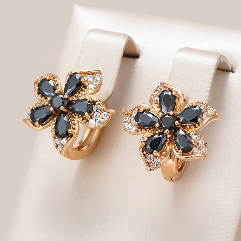 Elegant Black Crystal Blossom Earrings