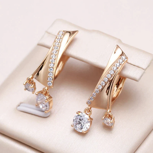 Stunning Gold Earrings Adorned with Dazzling White Crystals