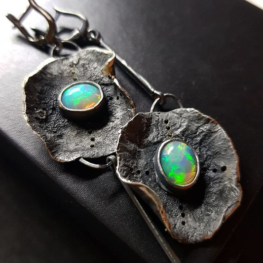 Stunning Bohemian Earrings Featuring Radiant Green Opal Set in Sterling Silver