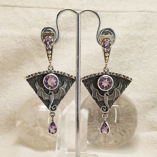 Charming Vintage Silver Earrings Adorned with Dazzling Purple Zirconia