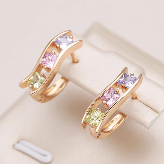 Stunning Multicolored Gold Earrings Adorned with Dazzling Zirconia Gemstones