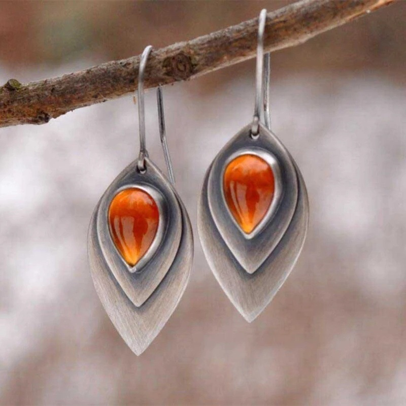 Charming Vintage-inspired Orange Stein Earrings Crafted from Premium Sterling Silver