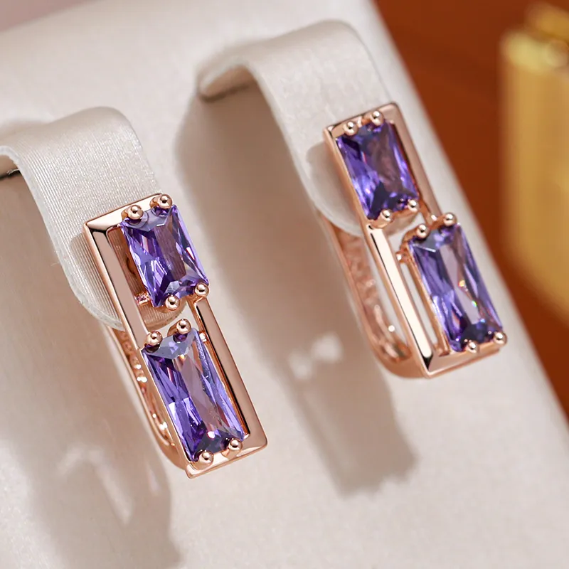 Chic Purple Crystal Earrings with Elegant Gold Detailing