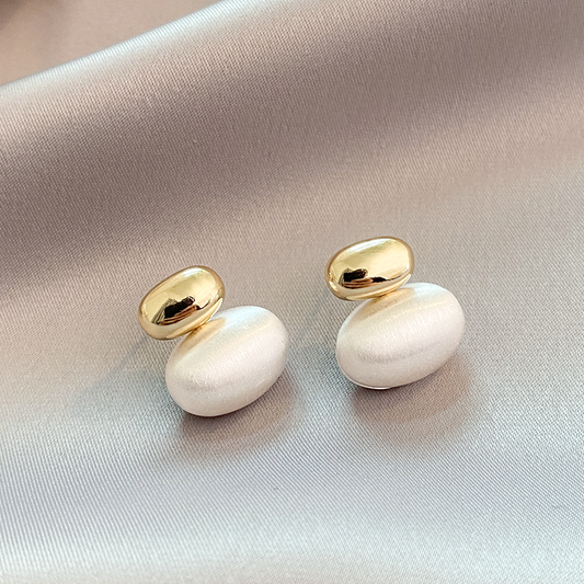 Elegant Gold Oval Pearl Earrings