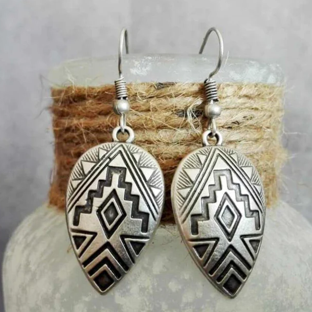 Chic Bohemian Vintage Silver Earrings with Ethnic Flair