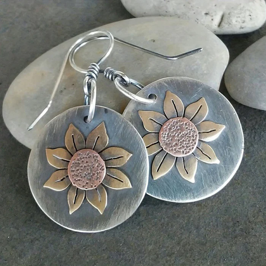 Charming Sunflower Design Silver Earrings