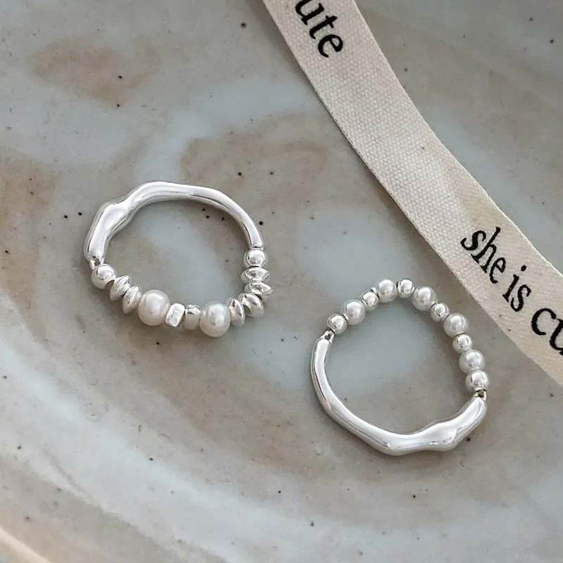 Unique Sterling Silver Rings with Irregular Pearls✨